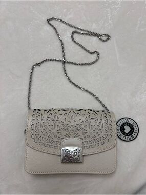Brighton Cream Laser-Cut Crossbody with Silver Chain